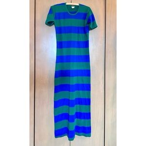 Marimekko Vibrant Green and Blue Striped Maxi Dress